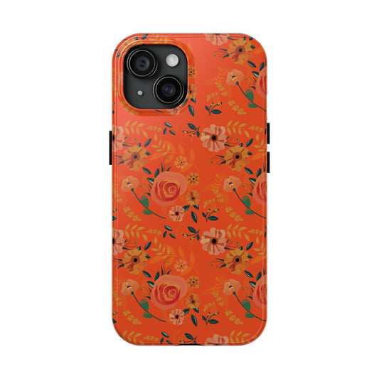 Celina Orange Floral Tough Phone Case - Durable Protection with Vibrant Orange Blossom Design