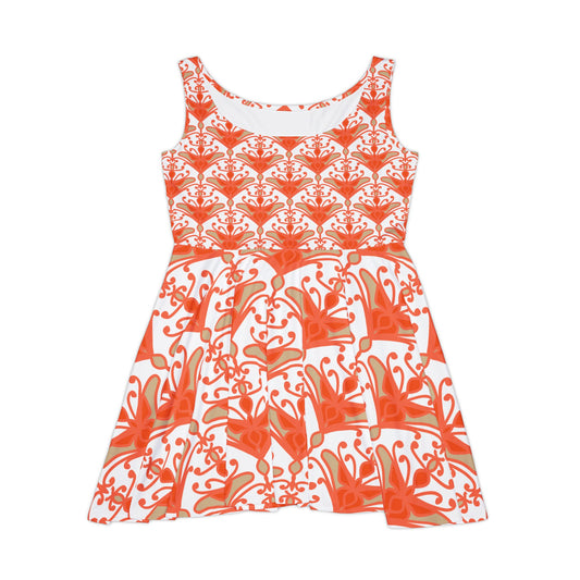 Orange and White Women's Skater Dress (AOP)